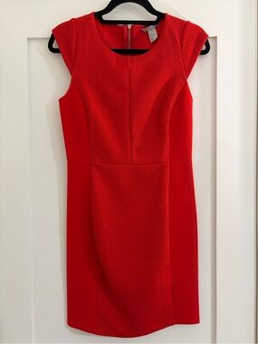 H&M Red Cap-Sleeve Midi Sheath Dress